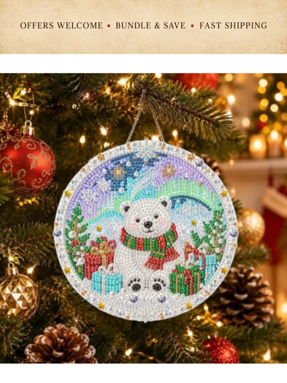 Pearl Art Kit 5D Diamond Suncatcher DIY Hanging Craft Christmas Decor